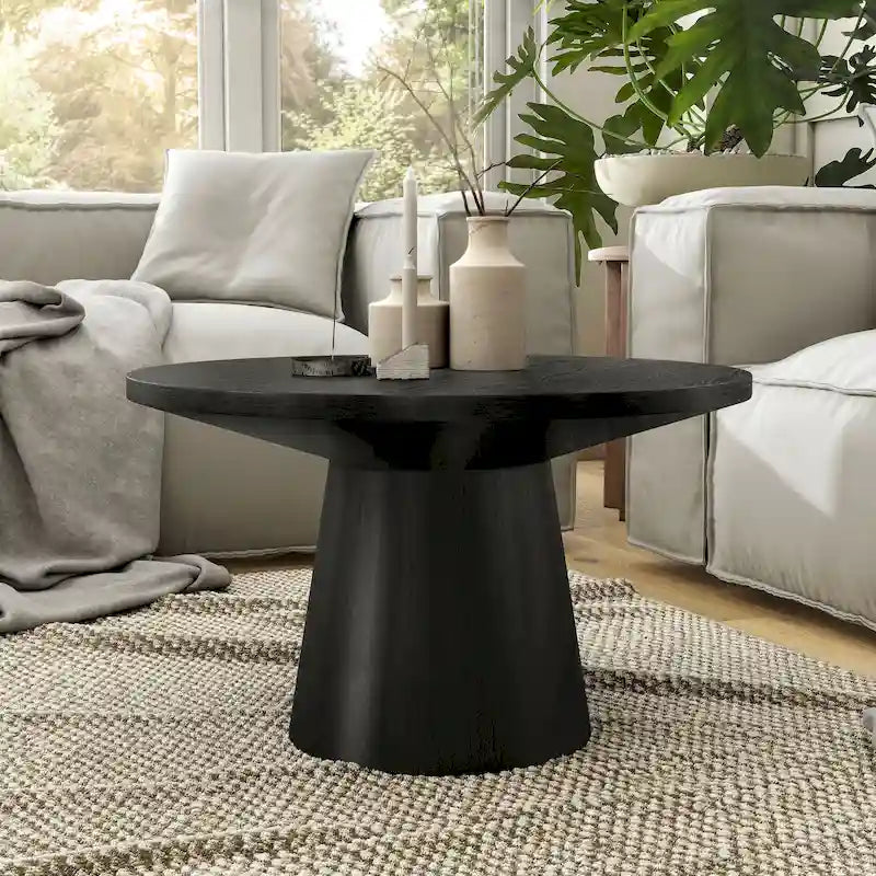 Table basse moderne ronde Vitten en bois massif avec piédestal, de Furniture of America