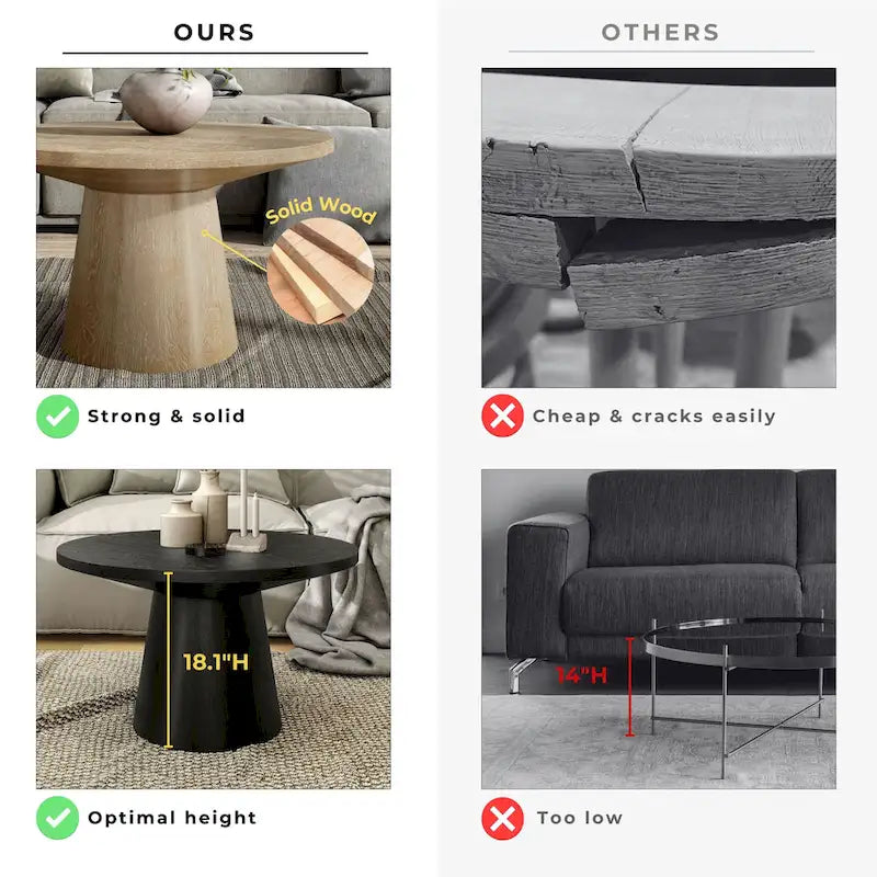 Table basse moderne ronde Vitten en bois massif avec piédestal, de Furniture of America