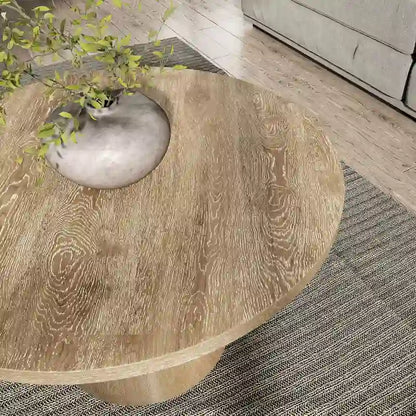 Table basse moderne ronde Vitten en bois massif avec piédestal, de Furniture of America