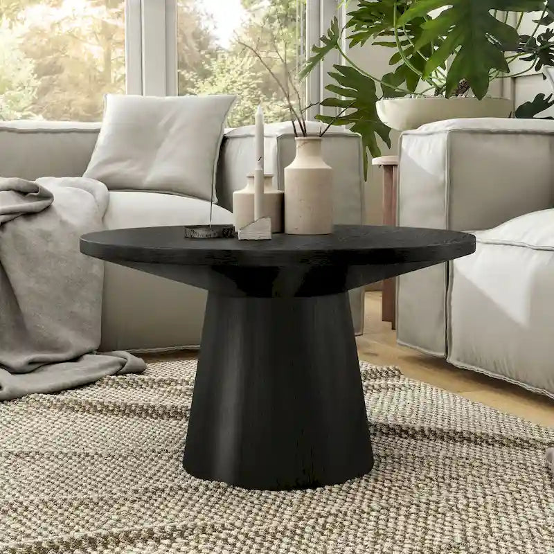 Table basse moderne ronde Vitten en bois massif avec piédestal, de Furniture of America