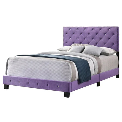 Lit Queen capitonné en velours imitation bijou - 83 - Violet