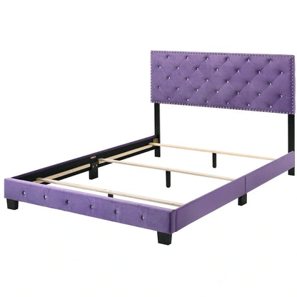 Lit Queen capitonné en velours imitation bijou - 83 - Violet