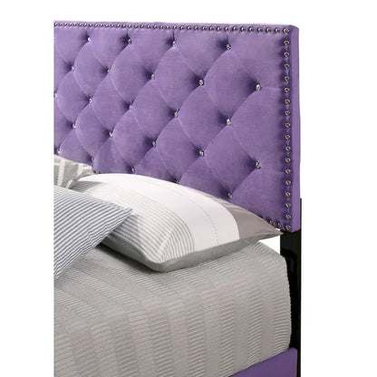 Lit Queen capitonné en velours imitation bijou - 83 - Violet