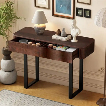 Table console d'entrée en bois massif avec tiroirs cannelés et solutions de rangement