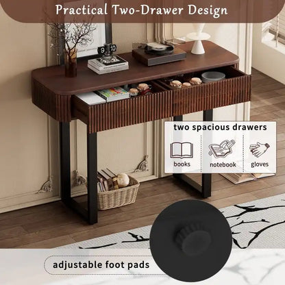 Table console d'entrée en bois massif avec tiroirs cannelés et solutions de rangement