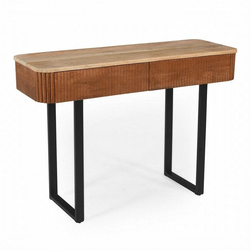 Table console d'entrée en bois massif avec tiroirs cannelés et solutions de rangement