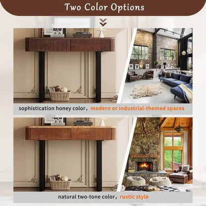 Table console d'entrée en bois massif avec tiroirs cannelés et solutions de rangement