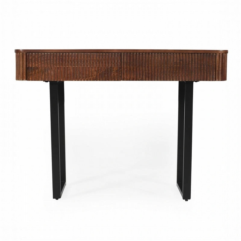 Table console d'entrée en bois massif avec tiroirs cannelés et solutions de rangement