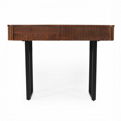 Table console d'entrée en bois massif avec tiroirs cannelés et solutions de rangement