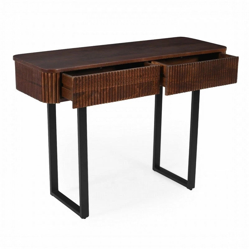 Table console d'entrée en bois massif avec tiroirs cannelés et solutions de rangement