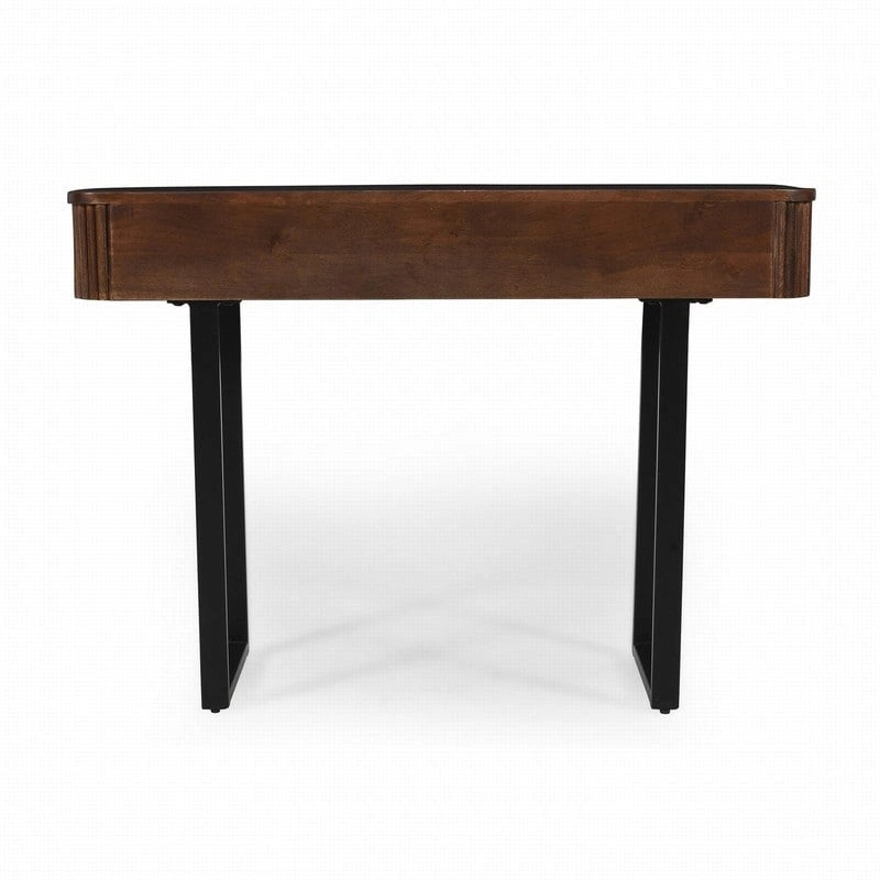 Table console d'entrée en bois massif avec tiroirs cannelés et solutions de rangement