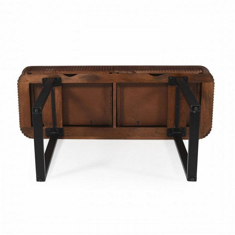 Table console d'entrée en bois massif avec tiroirs cannelés et solutions de rangement