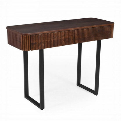 Table console d'entrée en bois massif avec tiroirs cannelés et solutions de rangement