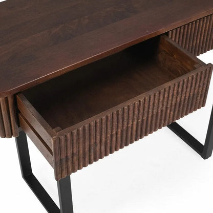 Table console d'entrée en bois massif avec tiroirs cannelés et solutions de rangement