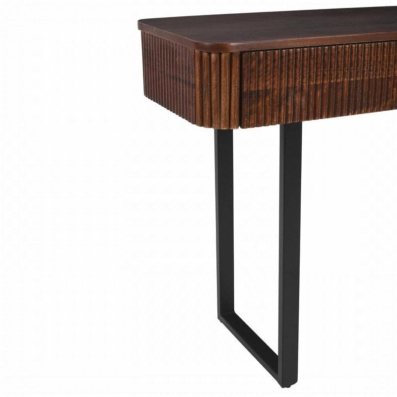 Table console d'entrée en bois massif avec tiroirs cannelés et solutions de rangement