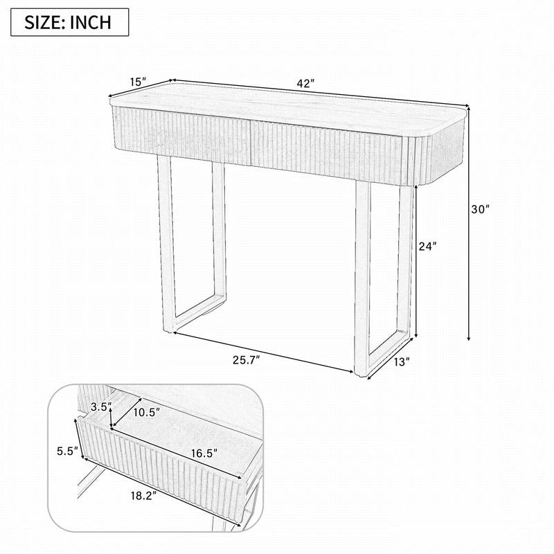 Table console d'entrée en bois massif avec tiroirs cannelés et solutions de rangement