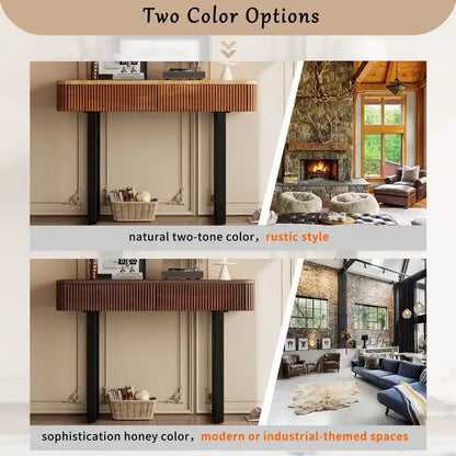 Table console d'entrée en bois massif avec tiroirs cannelés et solutions de rangement