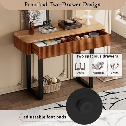 Table console d'entrée en bois massif avec tiroirs cannelés et solutions de rangement