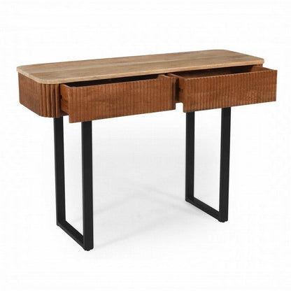 Table console d'entrée en bois massif avec tiroirs cannelés et solutions de rangement