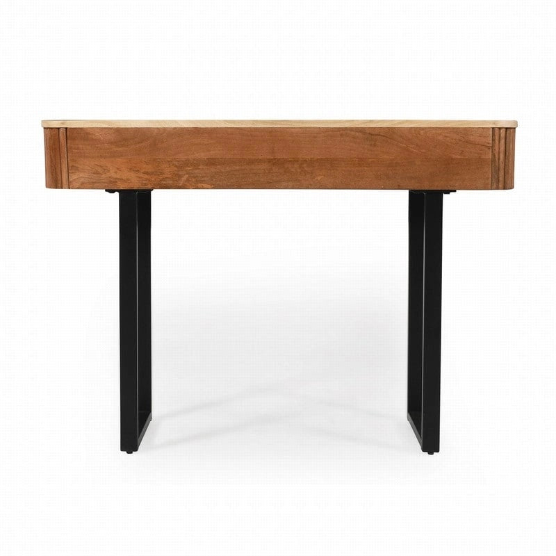 Table console d'entrée en bois massif avec tiroirs cannelés et solutions de rangement