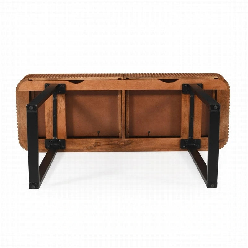 Table console d'entrée en bois massif avec tiroirs cannelés et solutions de rangement