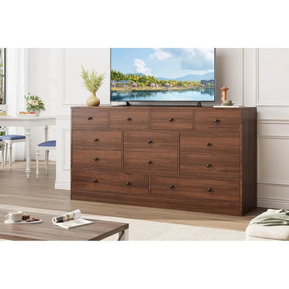 Commode à 12 tiroirs pour chambre à coucher, commode en bois de 155 cm avec prise électrique