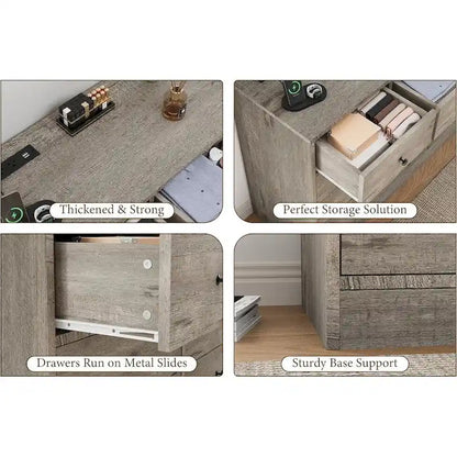 Commode à 12 tiroirs pour chambre à coucher, commode en bois de 155 cm avec prise électrique