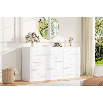 Commode à 12 tiroirs pour chambre à coucher, commode en bois de 155 cm avec prise électrique