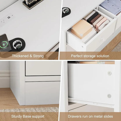 Commode à 12 tiroirs pour chambre à coucher, commode en bois de 155 cm avec prise électrique