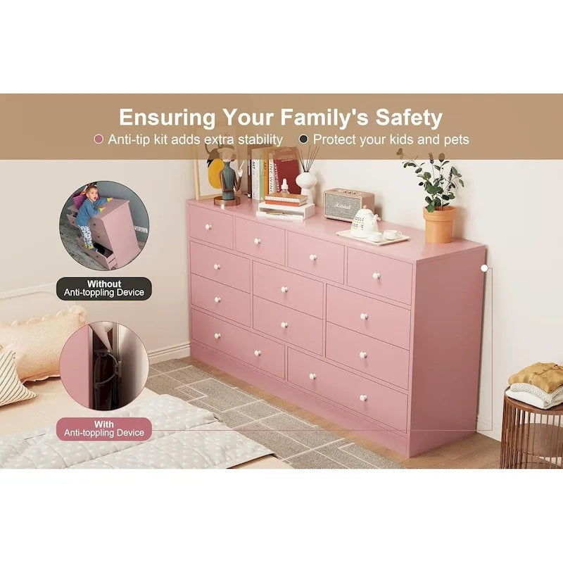 Commode à 12 tiroirs pour chambre à coucher, commode en bois de 155 cm avec prise électrique