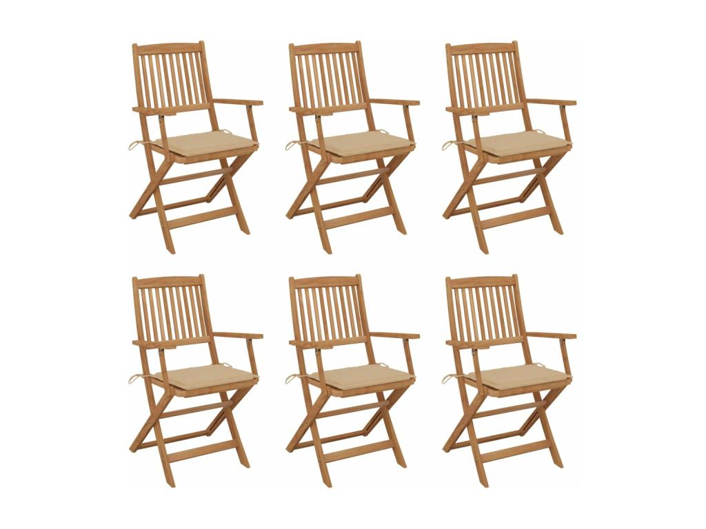 Chaises pliables de jardin 6 pièces avec coussins Bois d'Meublita