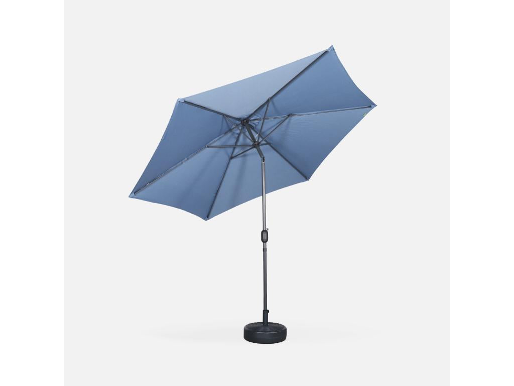 Parasol droit rond 300cm - Meublita Bleu grisé - mat central en aluminium orientable et Meublita d'ouverture