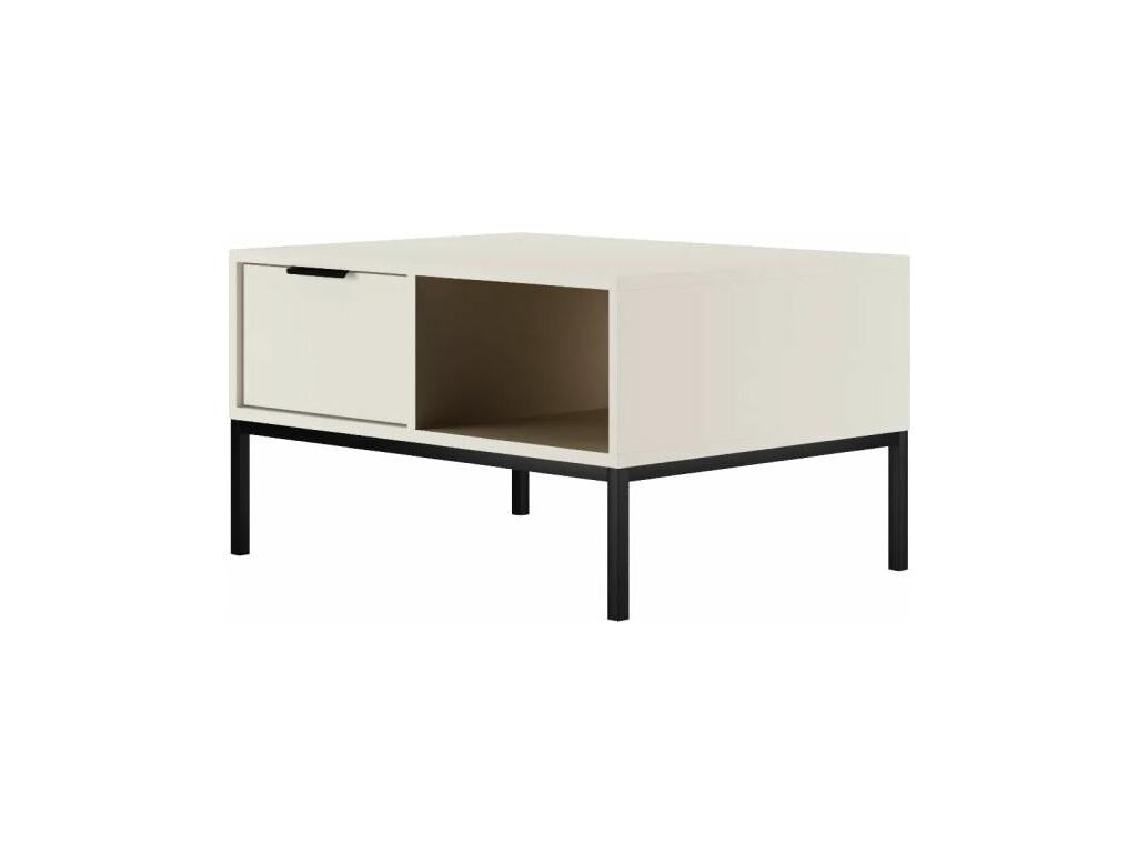 Table basse 80 cm Meublita Blanc Pieds noirs