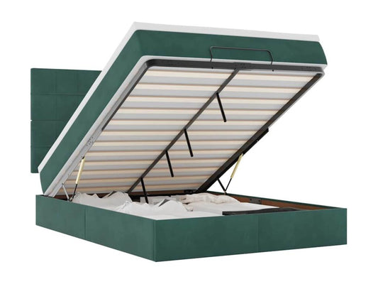 Cadre de lit ottoman avec matelas vert foncé 140x200 cm velours