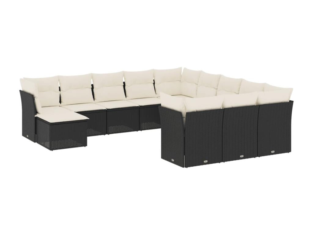 Salon de jardin 12 pièces avec coussins noir résine tressée