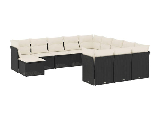 Salon de jardin 12 pièces avec coussins noir résine tressée