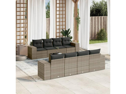 Salon de jardin 9 pcs avec coussins gris résine tressée
