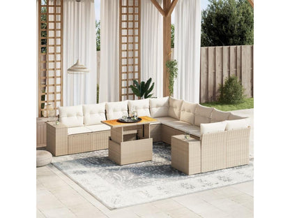 Salon de jardin 11 pièces avec coussins beige résine tressée