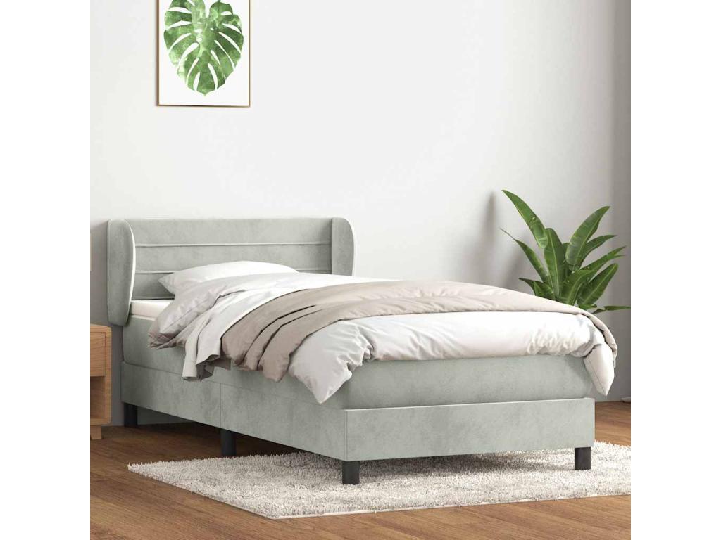 Sommier à Vertchez de lit et matelas gris clair 100x220cm velours