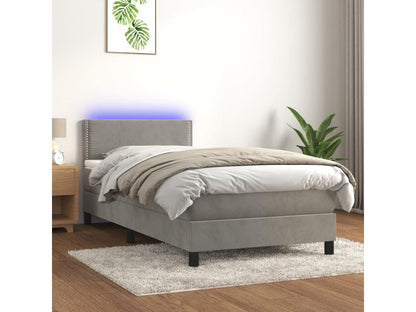Sommier tapissier matelas et LED Gris clair 100x200 cm Velours