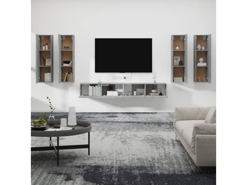 Ensemble de meubles TV 6 pièces Doucezen gris Bois d'ingénierie