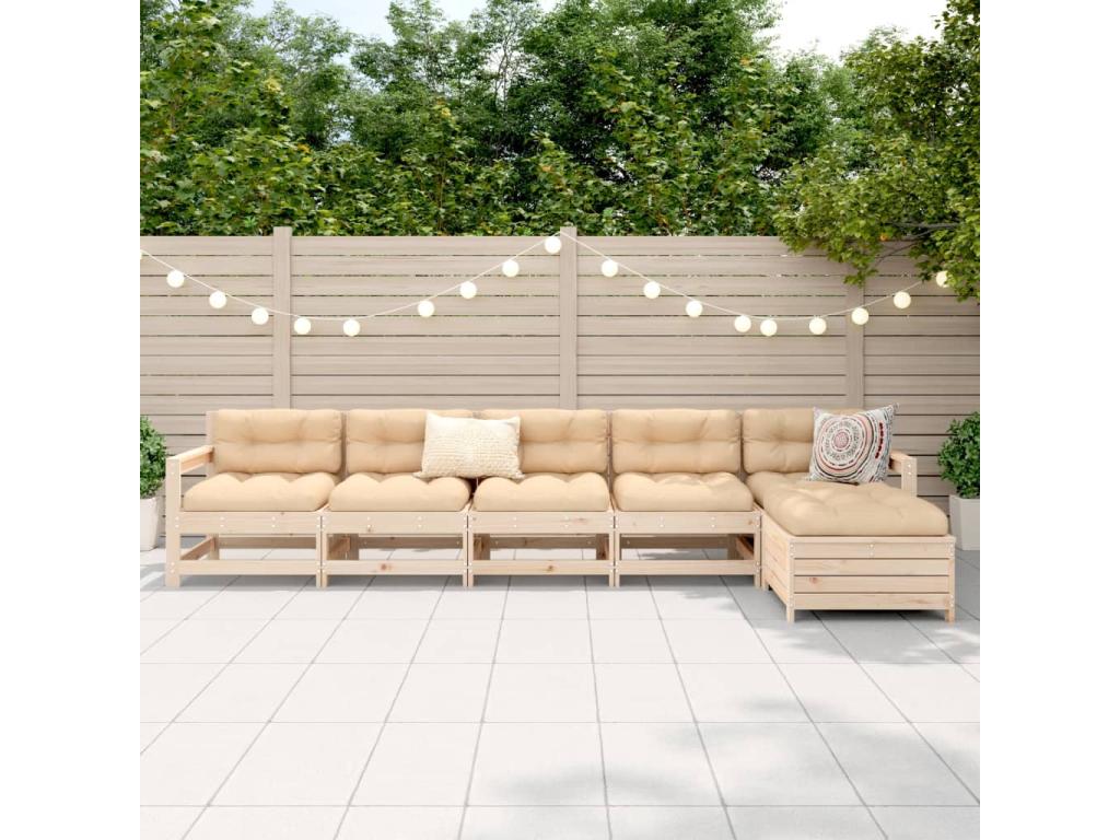 Salon de jardin 6 pcs bois de pin massif