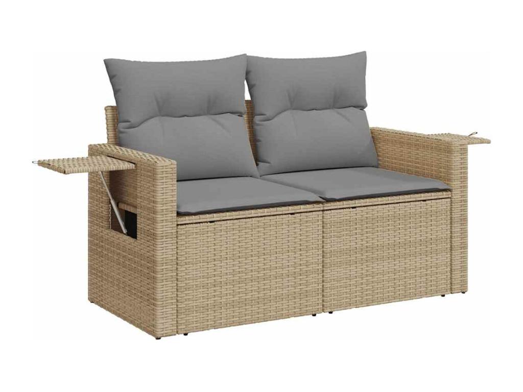 Salon de jardin avec coussins 7 pcs beige résine tressée