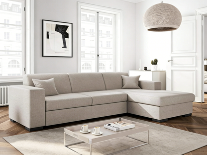 Canapé convertible d'angle droit 4 places en tissu beige - CA00003