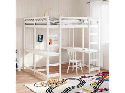 Lit superposé et bureau et échelle 200x200cm bois de pin massif