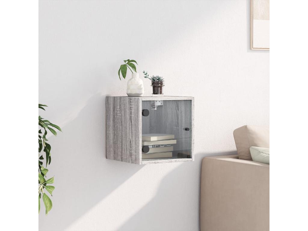 Table de chevet avec porte en verre Vertchez gris 35x37x35 cm