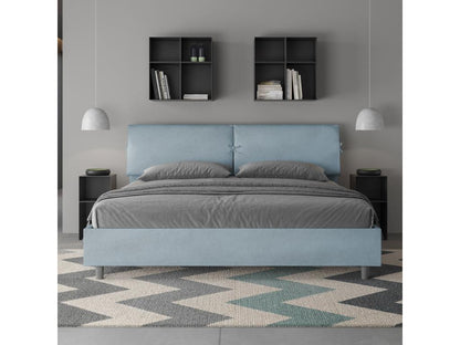 Lit Meublita taille avec sommier rembourré 180x200 microfibre bleu clair Meublita