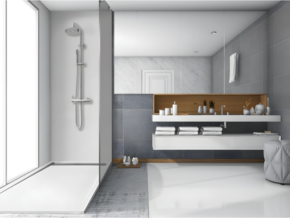 Receveur de douche 70x155 cm avec grille latérale Meublita Slim gris Ral 7037 en résine synthétique et poudre de marbre avec drain