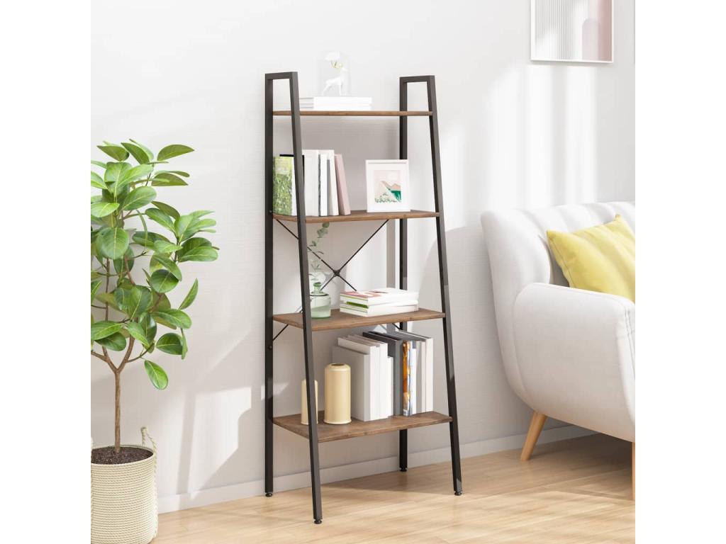 étagère sur pied 4 niveaux Marron foncé et noir 56x35x140 cm