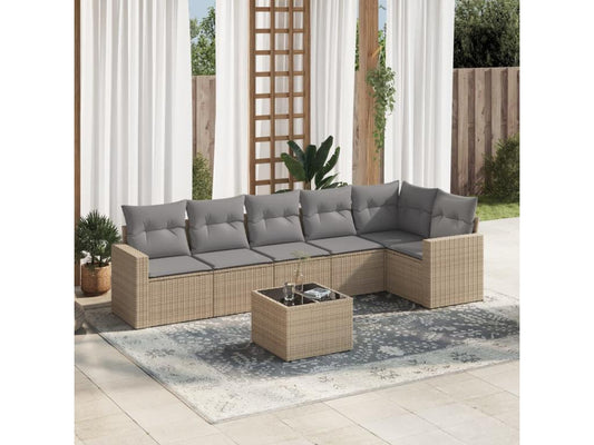 Salon de jardin avec coussins 7 pièces beige résine tressée